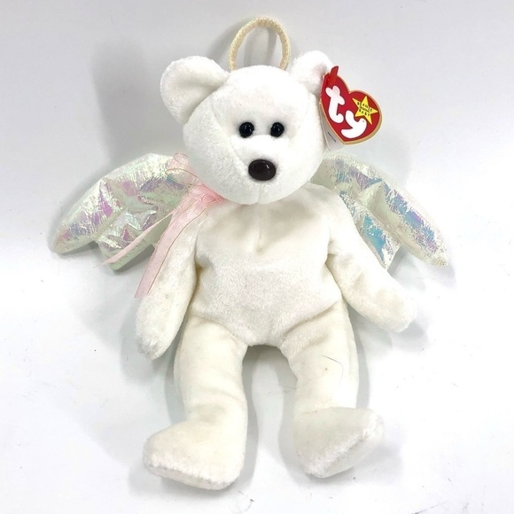 Retired 1998 Ty Beanie Babies Halo Angel Bear Wings Tag Attached Errors Rare - Picture 1 of 13